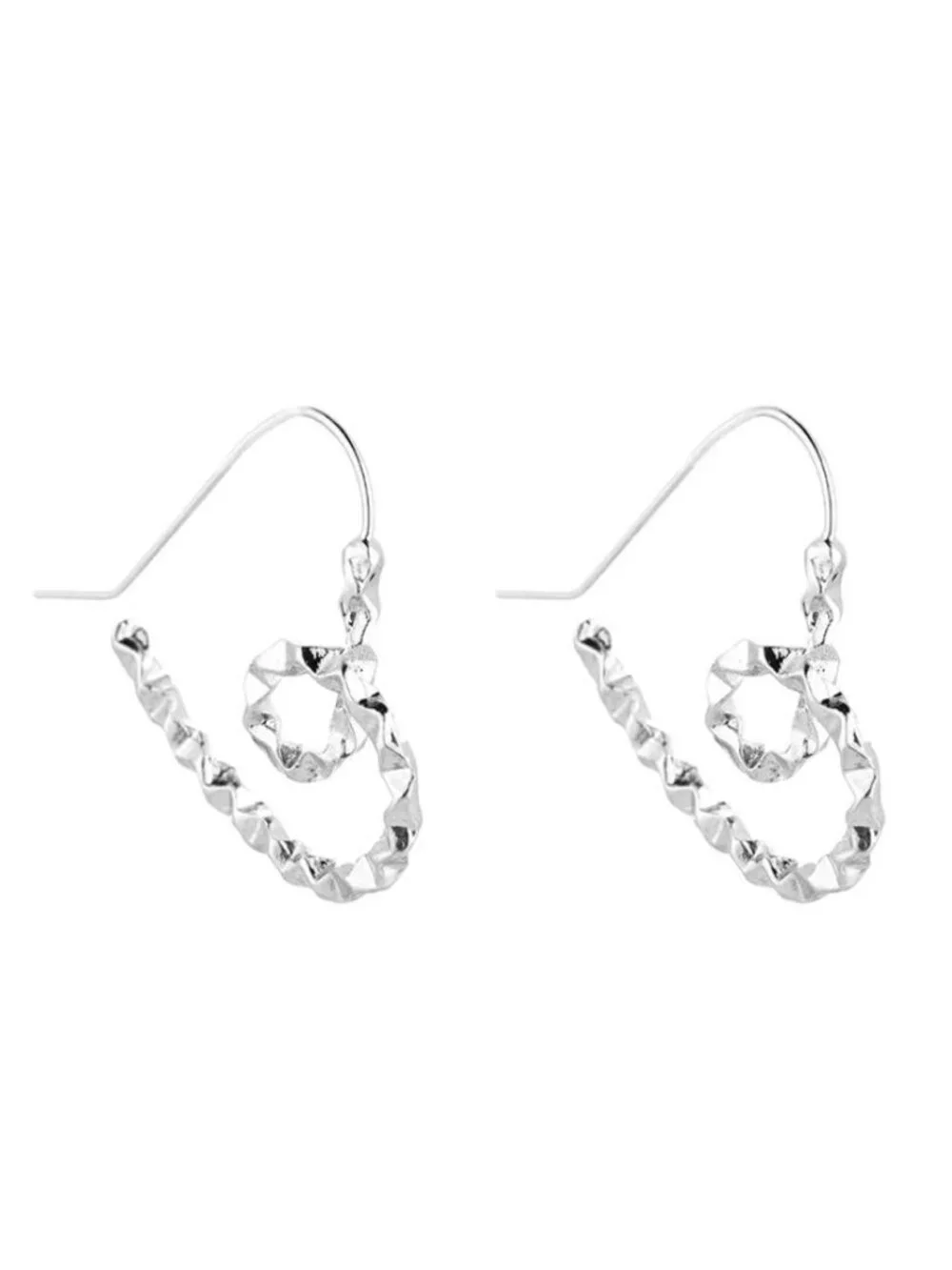 Geometric Spiral Silver Hook Earrings Textured Design